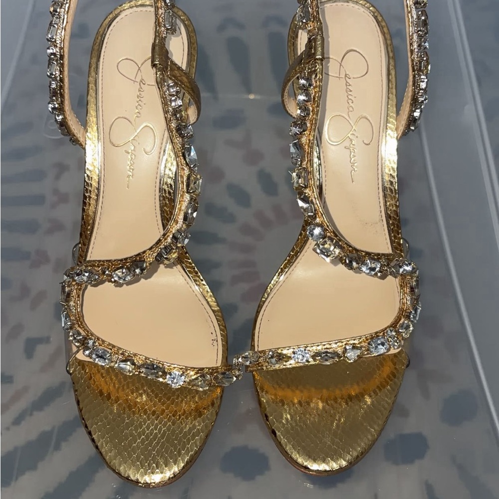 Jessica Simpson Gold Crystal Embellished Heels